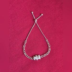 Pretty Bird Silver Adjustable Bracelet with Teddy Bear And Crystal Accents